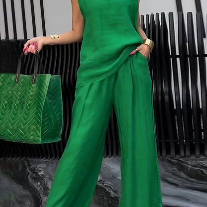 Kalia™ Conjunto Casual de Dos Piezas con Top sin Mangas y Pantalón Amplio