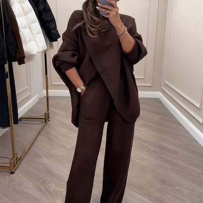 Virelina™ Conjunto oversize de suéter y pantalón cómodo para mujer