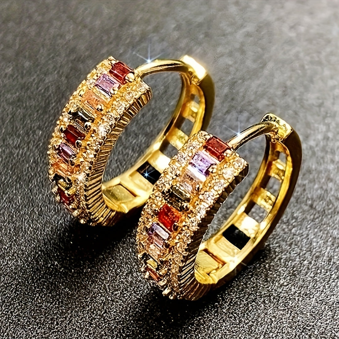 Natalia | 1 Par de Aros de Hombre de Zirconio Sintético Colorido de Moda Avant-Garde Joyería de Lujo para Hombre, Versátil para Uso Diario