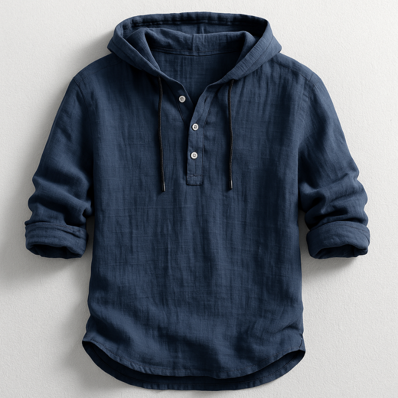 Delvaro™ Camisa masculina de lino con capucha y estilo relajado