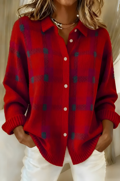 Noréa™ Cardigan Punto Cuadros Luz Tenue