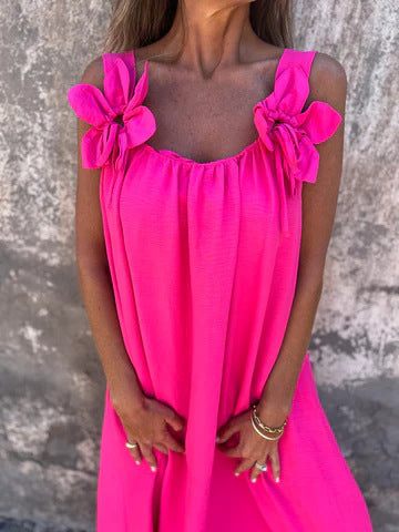 Carune™ Vestido de mujer en color sólido con patrón floral y escote en forma de U