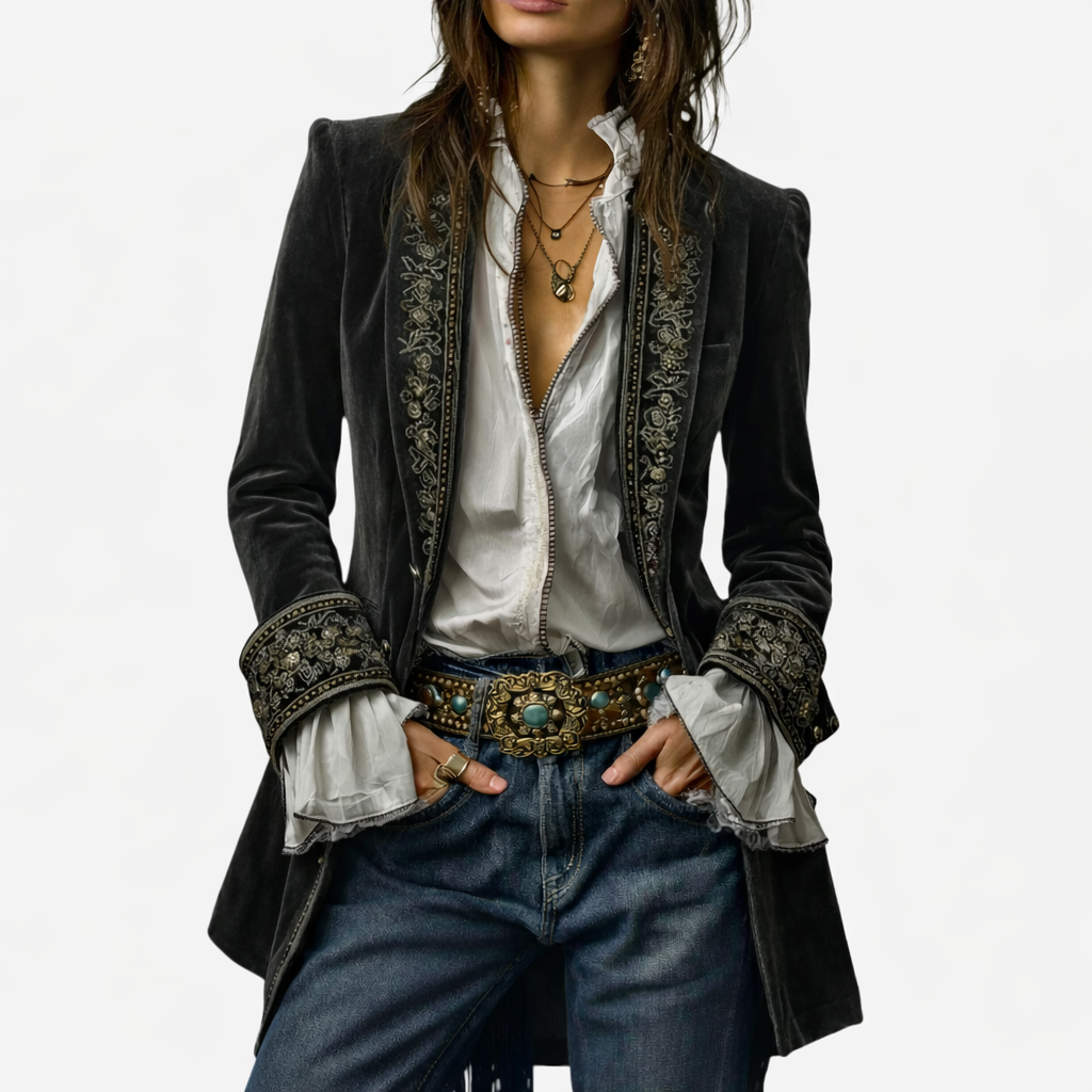 Sable & Oro™ Blazer Bordado de Lujo