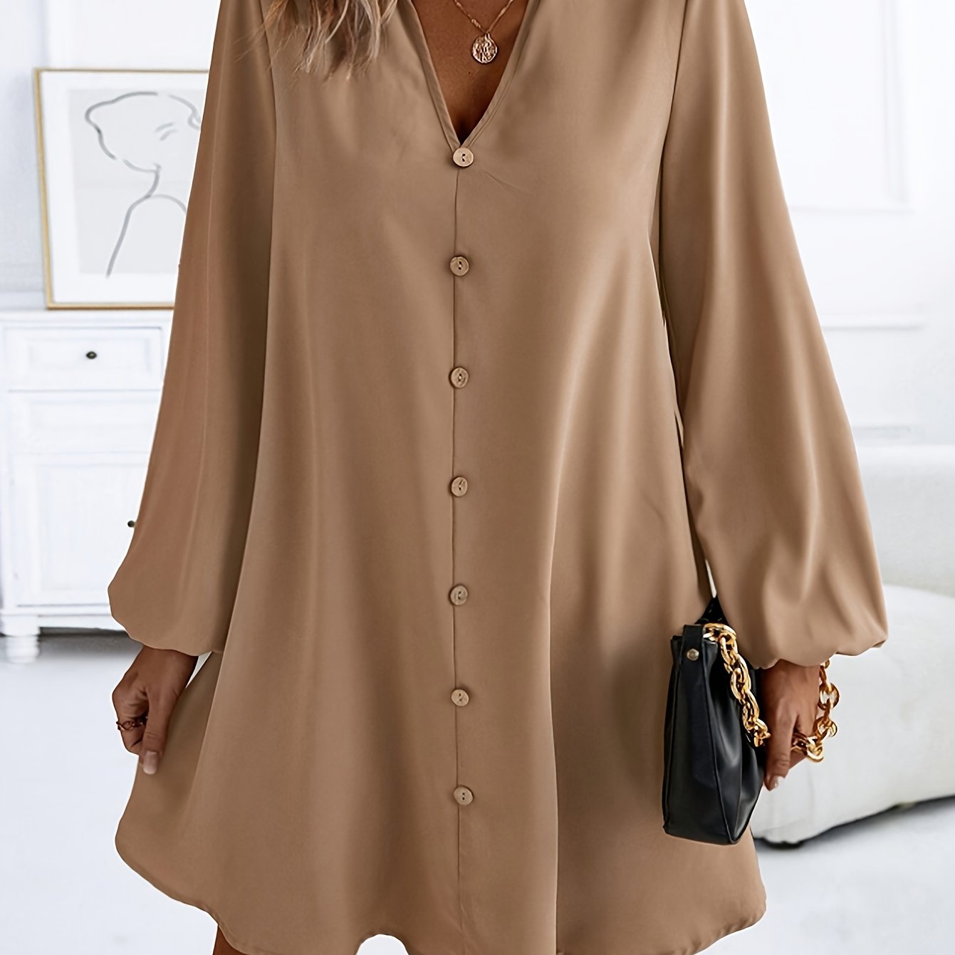 Faria™ Vestido Elegante de Manga Larga con Escote en V