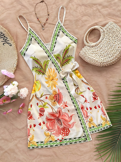 Dara™ Vestido Largo Tropical con Escote en V y Estampado Floral