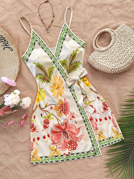 Dara | Vestido Largo Tropical con Escote en V y Estampado Floral