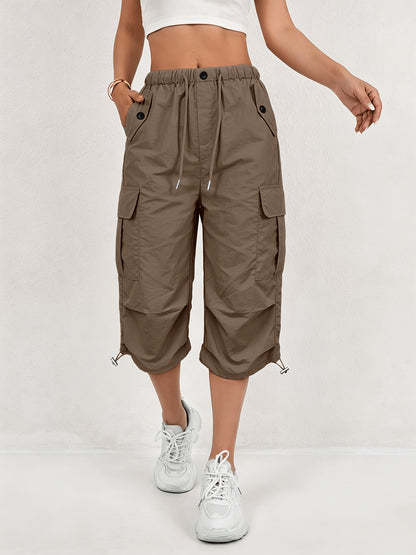 Mireille | Pantalones Capri Cargo de Secado Rápido para Mujer con Cintura Elástica y Cordón - Ligero y Elástico, Adecuado para - Pantalones de Exterior, Multi-Pantalones, Lavables a Máquina, Ajuste Suelto de Largo Medio para, Viajes, Vestimenta Casual