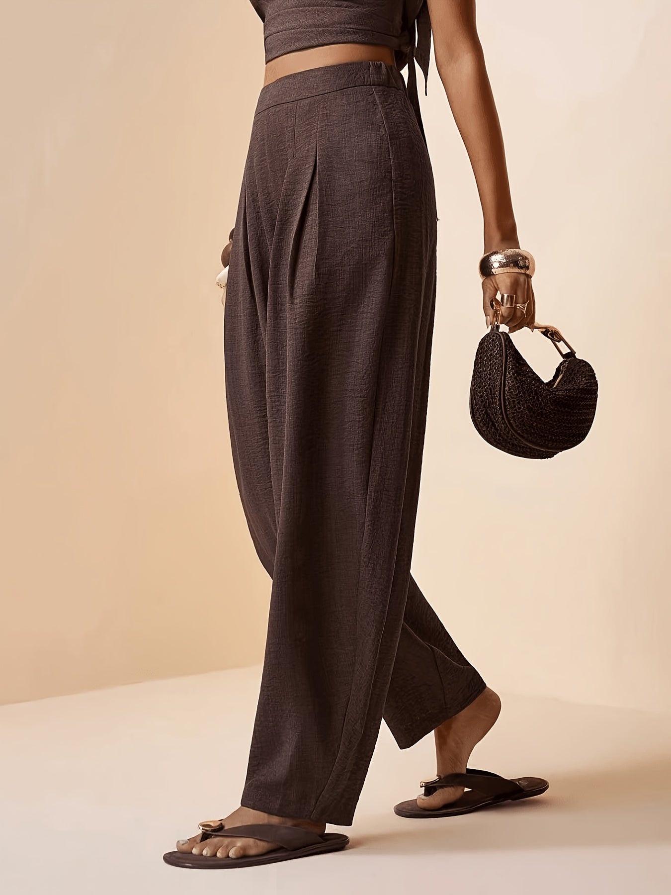 Droveaux™ Pantalón Recto Elegante con Cintura Elástica y Pliegues