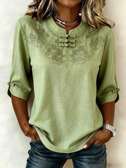 Della™ Top Floral de Algodón y Lino para Mujeres