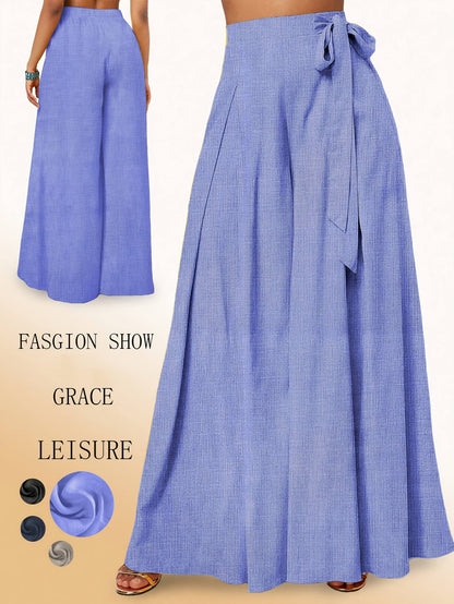Valerie | Pantalón de Pierna Ancha con Cintura Alta y Lazo Elegante