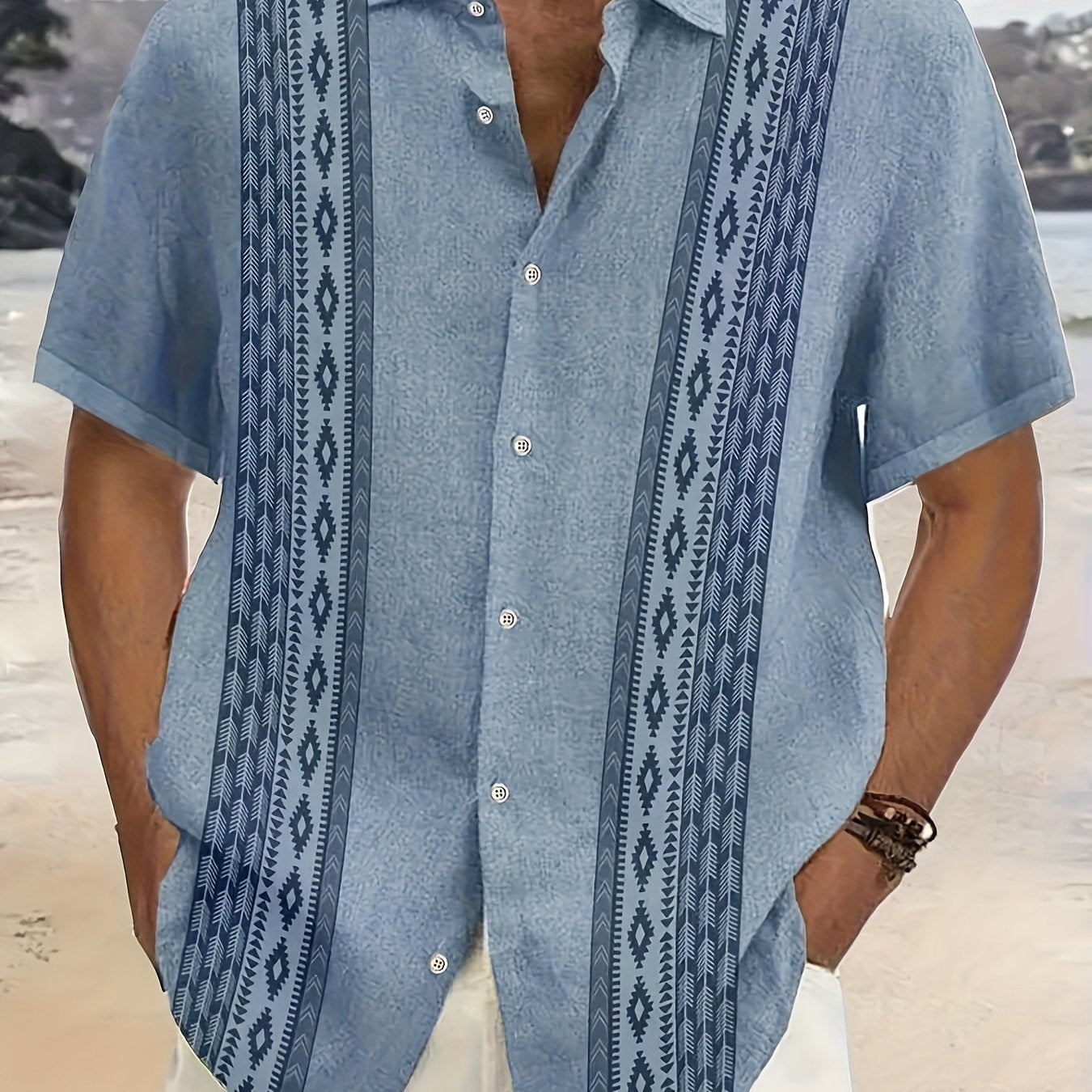 Carter™ Camisa Vintage para Hombre con Estampado Étnico y Estilo Tropical