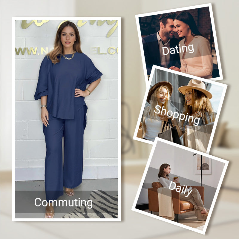 Nova™ Conjunto de Blusa de Manga Larga y Pantalón de Pierna Ancha para Mujeres