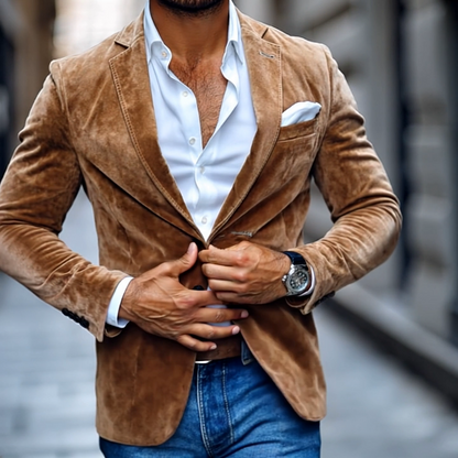 Brontel™ Blazer de Suede Dos Botones Corte Clásico