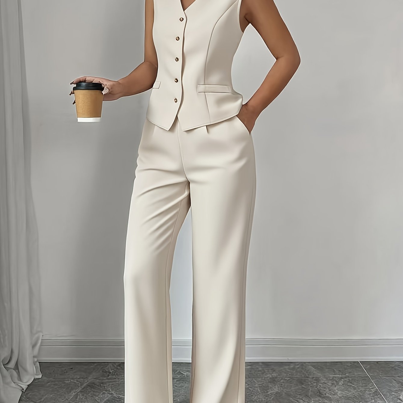Malia™ Conjunto Elegante de Chaleco con Escote en V y Pantalón Recto