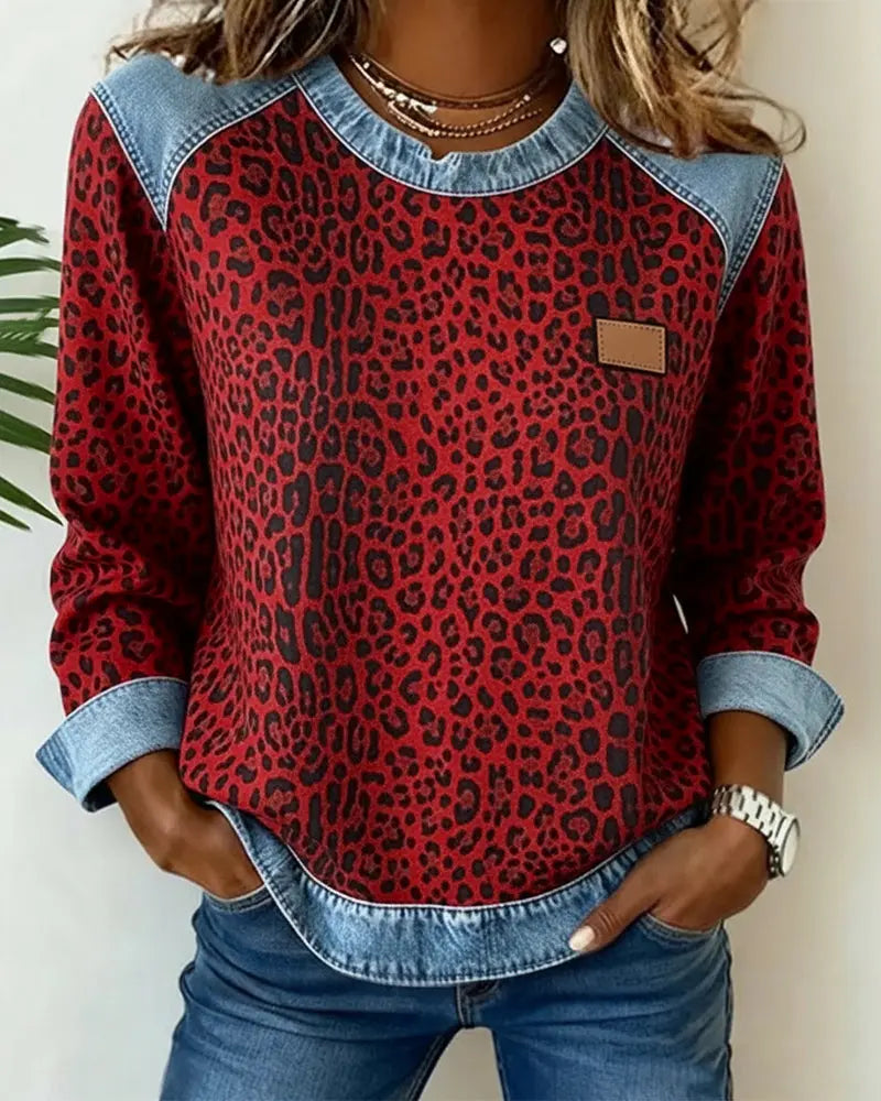 Virezza™ Suéter Mezclilla Parche Leopardo