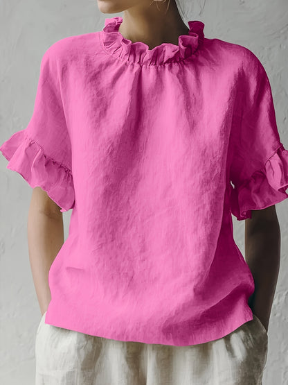 Yuna™ Blusa Casual de Color Sólido con Cuello Elegante