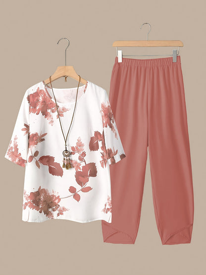 Fynley™ Conjunto Estampado de Dos Piezas con Blusa y Pantalón Cómodo