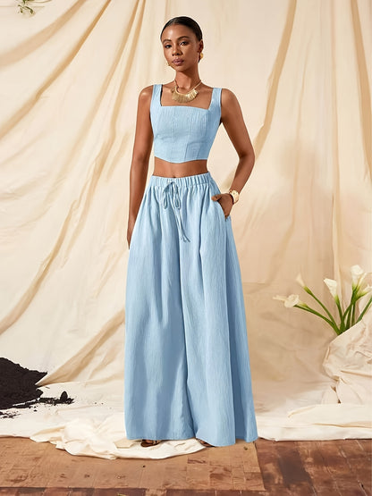 Alessia | Conjunto de Top con Tirantes y Pantalón de Pierna Ancha con Bolsillos