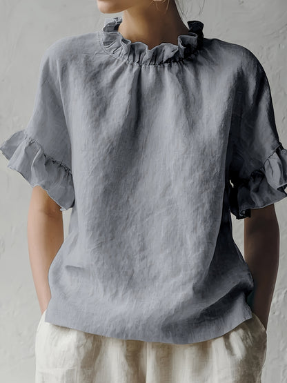 Yuna™ Blusa Casual de Color Sólido con Cuello Elegante