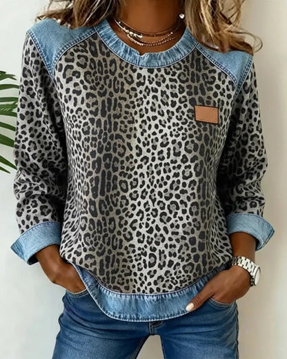 Virezza™ Suéter Mezclilla Parche Leopardo