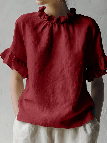 Yuna™ Blusa Casual de Color Sólido con Cuello Elegante
