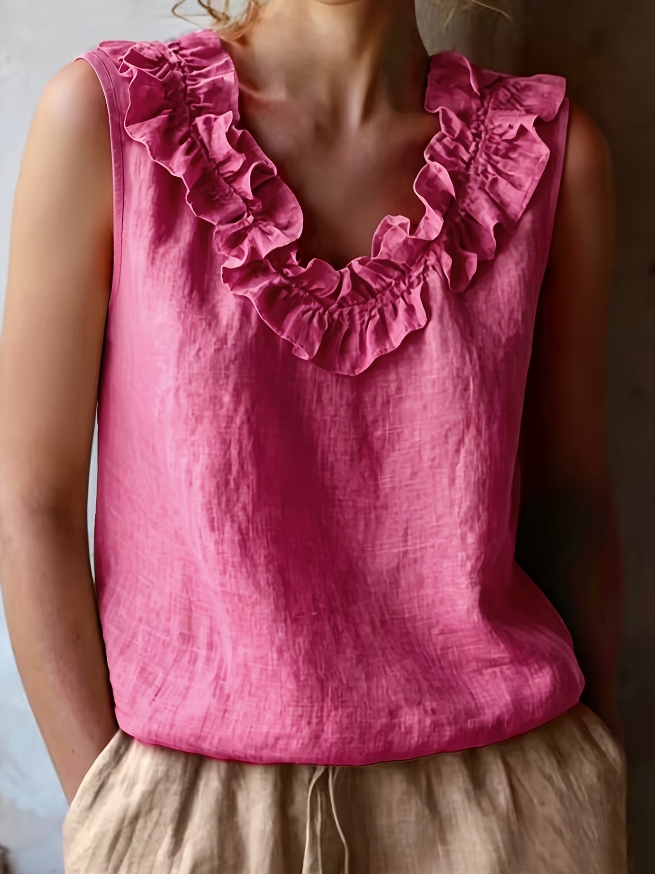 Katherine | Camisa Sin Mangas con Volantes de Corte Suelto para Primavera/Verano