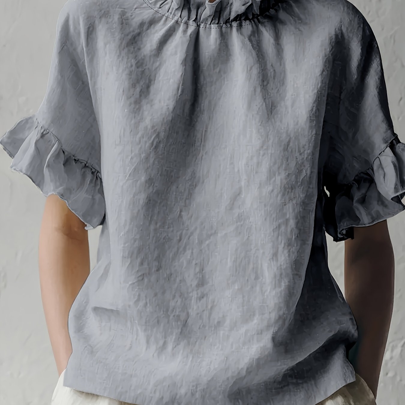 Yuna™ Blusa Casual de Color Sólido con Cuello Elegante