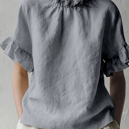 Yuna™ Blusa Casual de Color Sólido con Cuello Elegante