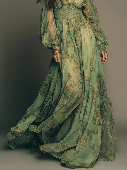 Amanda | Vestido Maxi Floral Bohemio con Volantes y Encanto Vintage