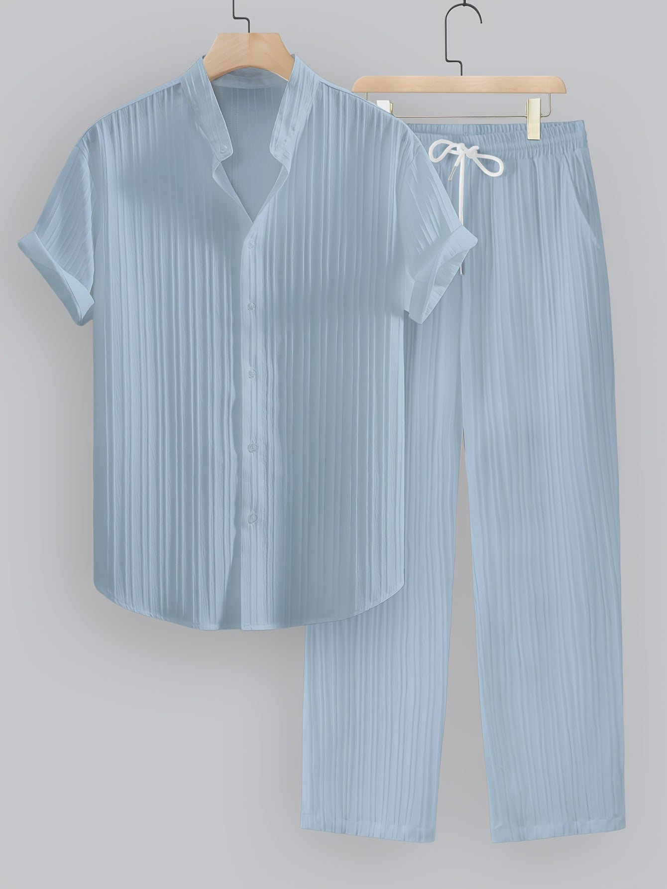 Kavaroq™ Conjunto de Verano para Hombre con Camisa de Cuello Mao y Pantalón con Cordón