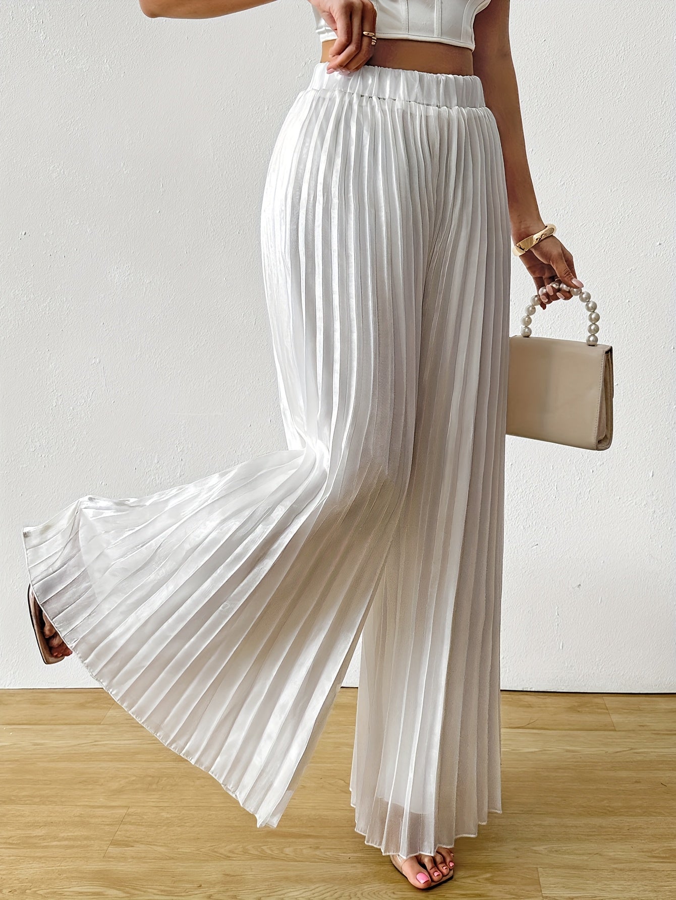 Uliquin | Pantalón Plisado de Pierna Ancha con Cintura Elástica y Caída Elegante
