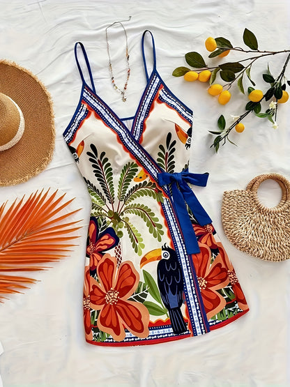 Dara™ Vestido Largo Tropical con Escote en V y Estampado Floral