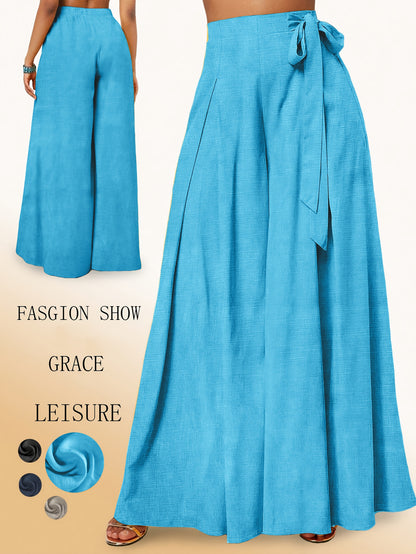 Valerie | Pantalón de Pierna Ancha con Cintura Alta y Lazo Elegante