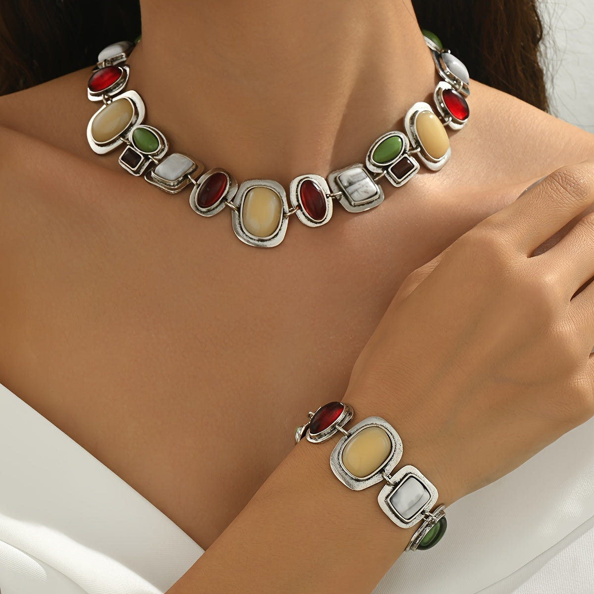 Graevis™ Set Bohemio de Collar y Pulsera con Diseño Étnico Multicolor