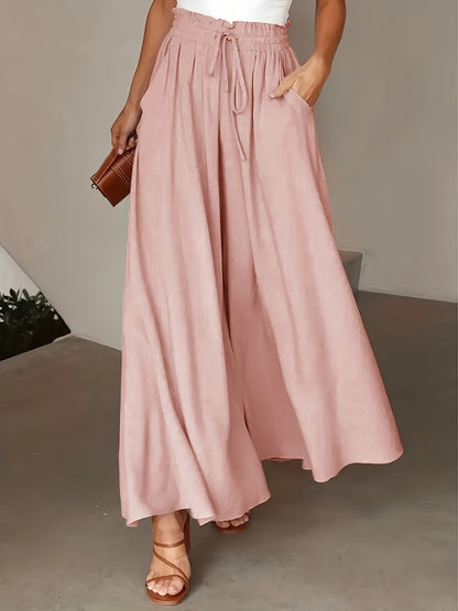 Corae™ Pantalones Sueltos de Pierna Ancha con Cintura Alta y Cordón