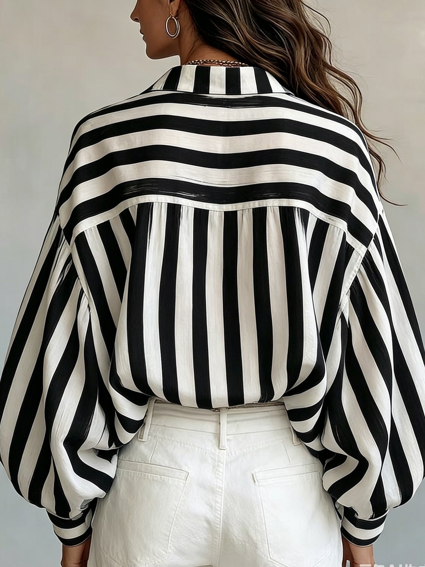 Rosetta | Camisa de Manga Larga de Estilo Retro a Rayas para Mujeres, Estilo Vacacional Suelto, Top de Playa Casual