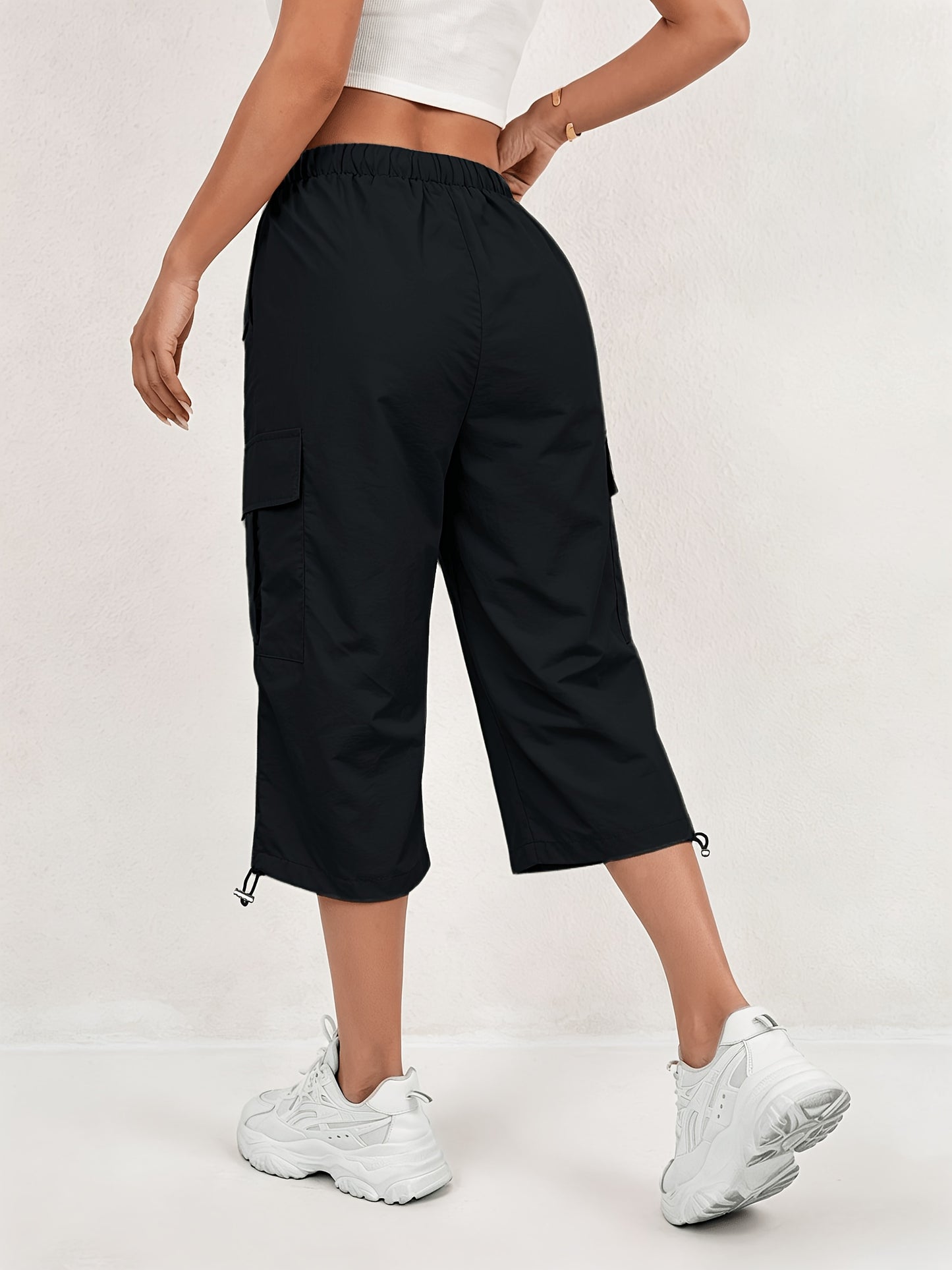Mireille | Pantalones Capri Cargo de Secado Rápido para Mujer con Cintura Elástica y Cordón - Ligero y Elástico, Adecuado para - Pantalones de Exterior, Multi-Pantalones, Lavables a Máquina, Ajuste Suelto de Largo Medio para, Viajes, Vestimenta Casual