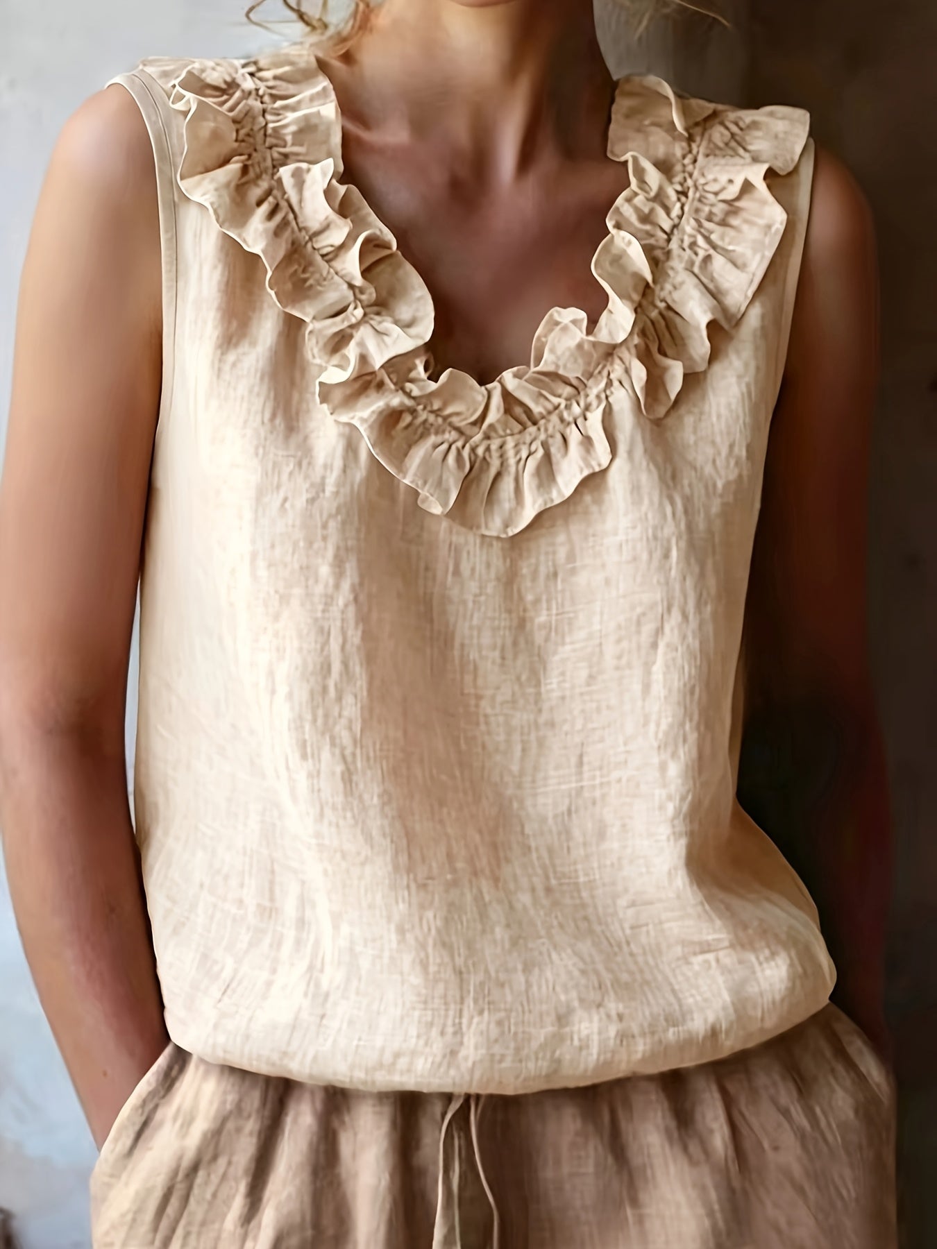 Katherine | Camisa Sin Mangas con Volantes de Corte Suelto para Primavera/Verano