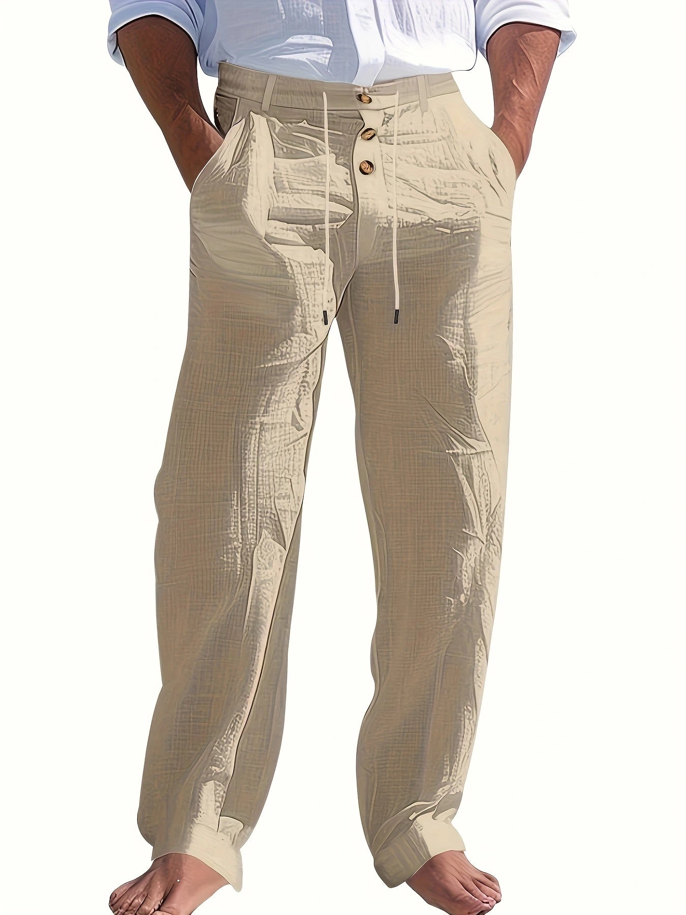 Embric™ Pantalón de Lino para Hombre con Cintura Ajustable y Corte Relajad
