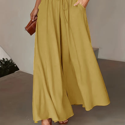 Corae™ Pantalones Sueltos de Pierna Ancha con Cintura Alta y Cordón