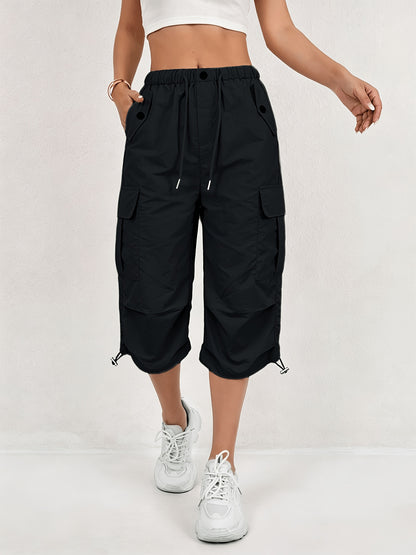 Mireille | Pantalones Capri Cargo de Secado Rápido para Mujer con Cintura Elástica y Cordón - Ligero y Elástico, Adecuado para - Pantalones de Exterior, Multi-Pantalones, Lavables a Máquina, Ajuste Suelto de Largo Medio para, Viajes, Vestimenta Casual