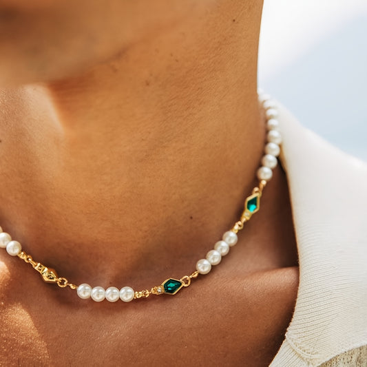 Uaxalt™ Collar de Cuentas Verdes para Hombre con Estilo Urbano Moderno