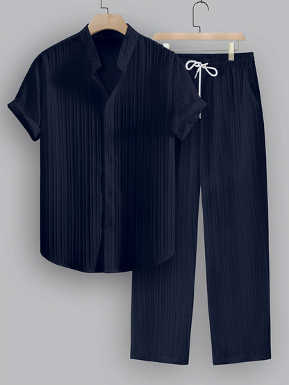 Kavaroq™ Conjunto de Verano para Hombre con Camisa de Cuello Mao y Pantalón con Cordón