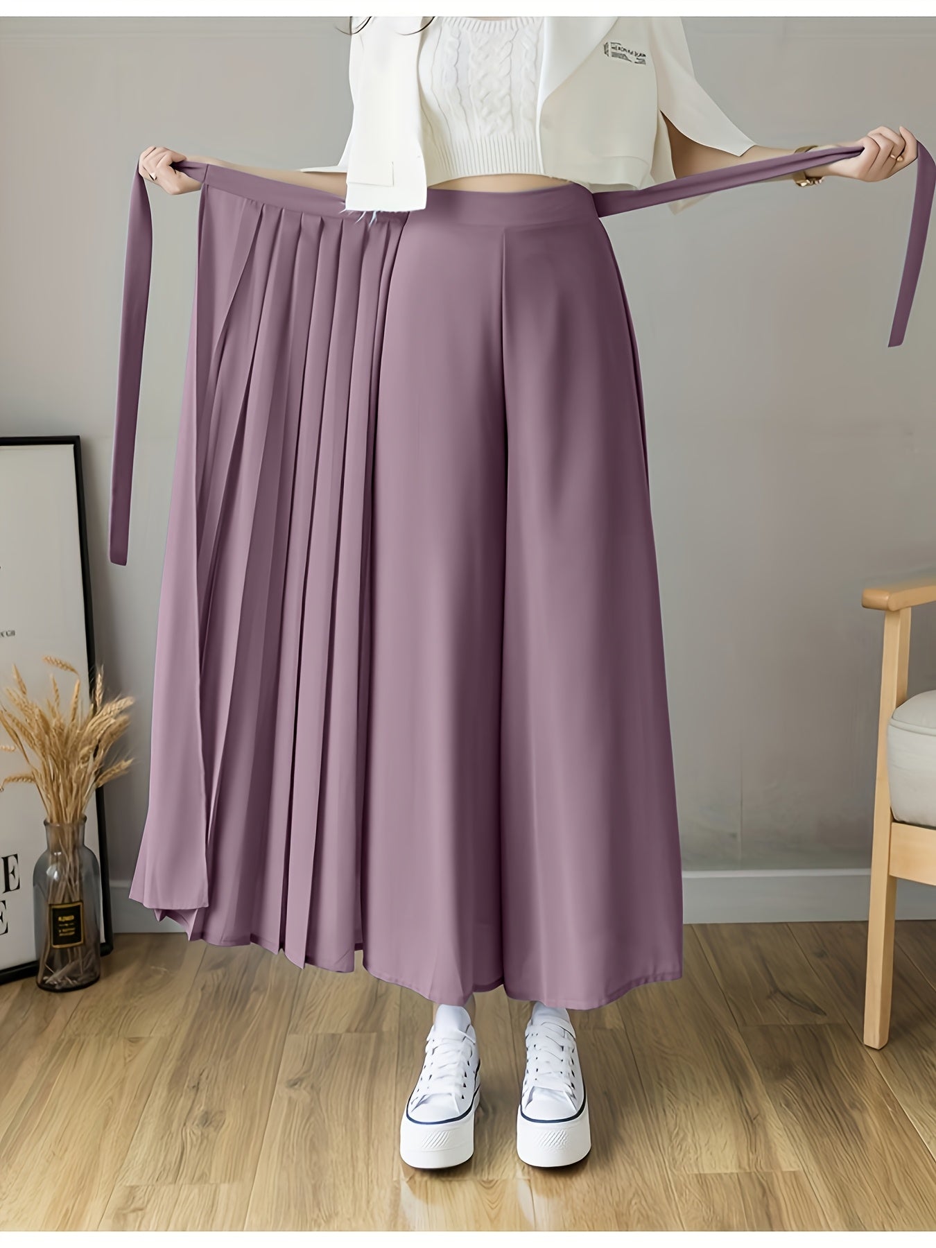 Caexine™ Pantalón de Pierna Ancha con Pliegues y Corte Elegante