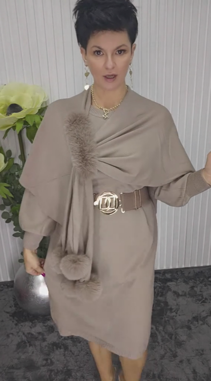 Danira™ Vestido de Manga Larga para Mujer con Bufanda Suave Decorativa