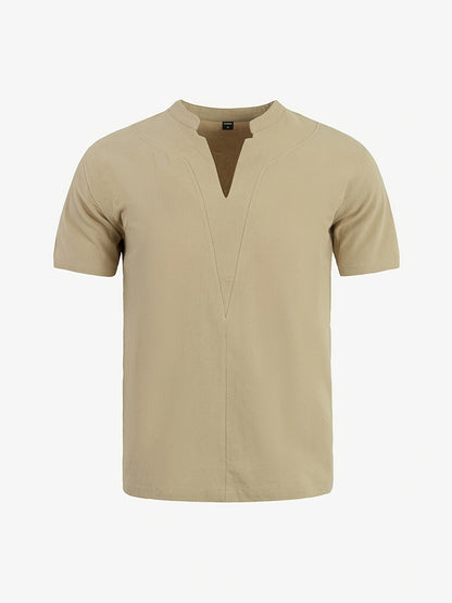 Grexric™ Camisa de Lino para Hombre con Cuello Mao y Corte Relajado