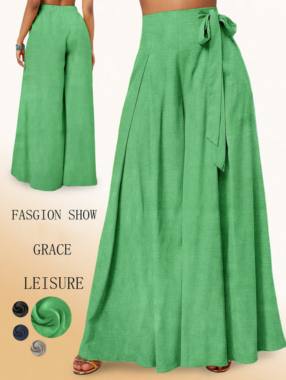 Valerie | Pantalón de Pierna Ancha con Cintura Alta y Lazo Elegante