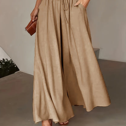 Corae™ Pantalones Sueltos de Pierna Ancha con Cintura Alta y Cordón