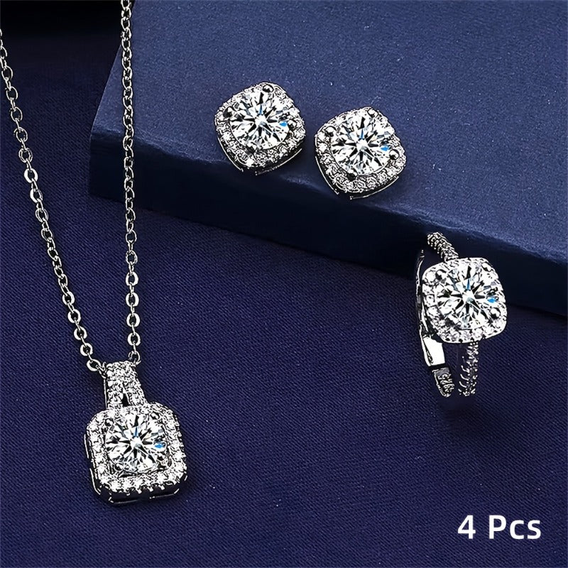 Elkie™ Set Elegante de Joyería Brillante con Collar, Anillo y Aretes