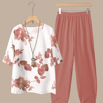 Fynley™ Conjunto Estampado de Dos Piezas con Blusa y Pantalón Cómodo
